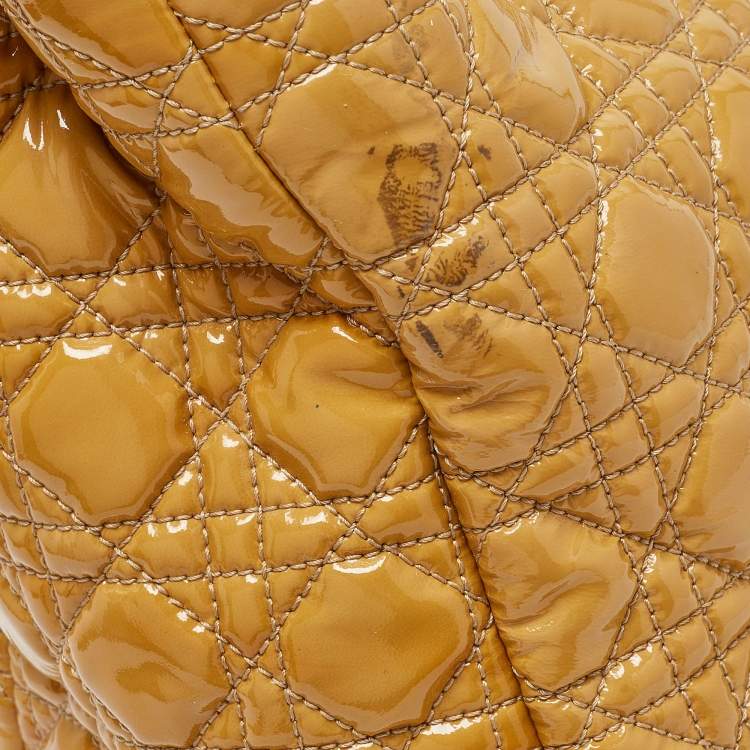 مملوكة مسبقًا Dior Yellow Cannage Patent Leather Large Soft Lady Dior Shopper Tote