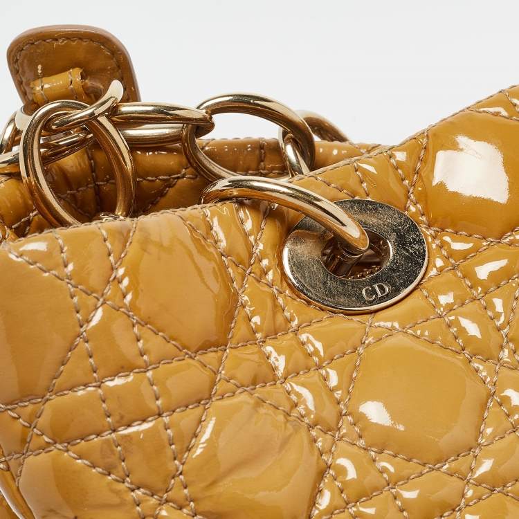 مملوكة مسبقًا Dior Yellow Cannage Patent Leather Large Soft Lady Dior Shopper Tote