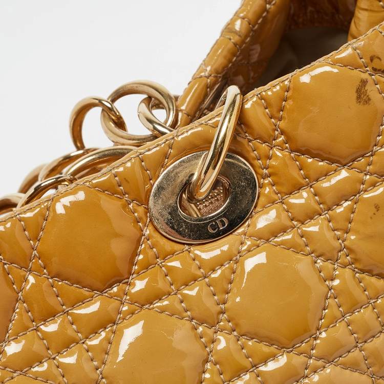 مملوكة مسبقًا Dior Yellow Cannage Patent Leather Large Soft Lady Dior Shopper Tote