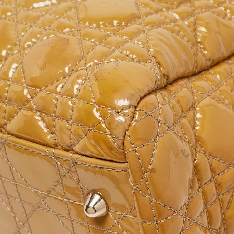 مملوكة مسبقًا Dior Yellow Cannage Patent Leather Large Soft Lady Dior Shopper Tote
