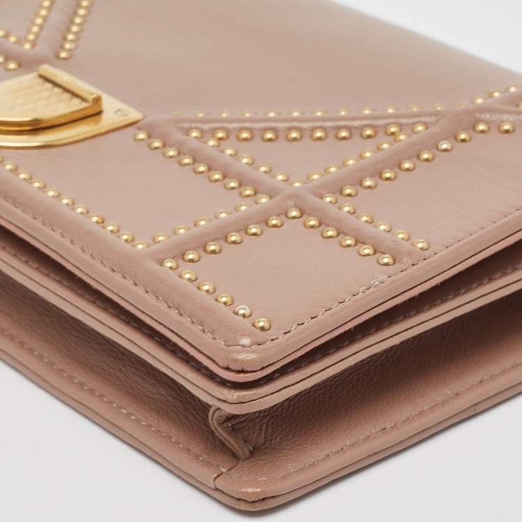Pre Owned Dior Pink Leather Studded Diorama Wallet on Chain