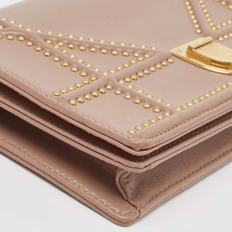 Pre Owned Dior Pink Leather Studded Diorama Wallet on Chain