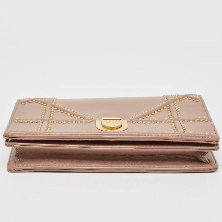 Pre Owned Dior Pink Leather Studded Diorama Wallet on Chain