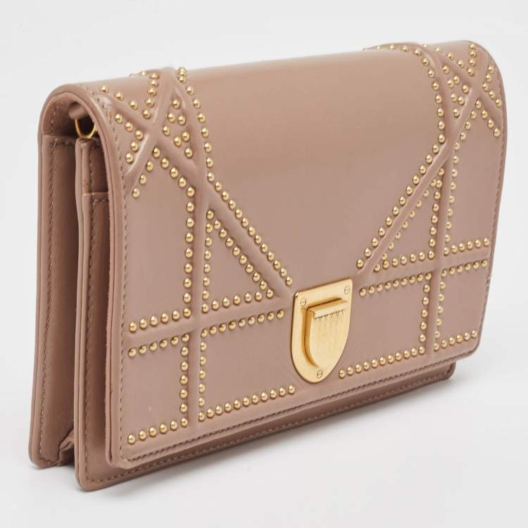 Pre Owned Dior Pink Leather Studded Diorama Wallet on Chain