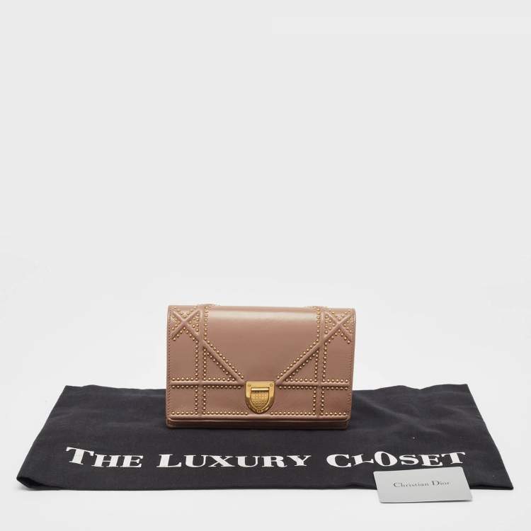 Pre Owned Dior Pink Leather Studded Diorama Wallet on Chain