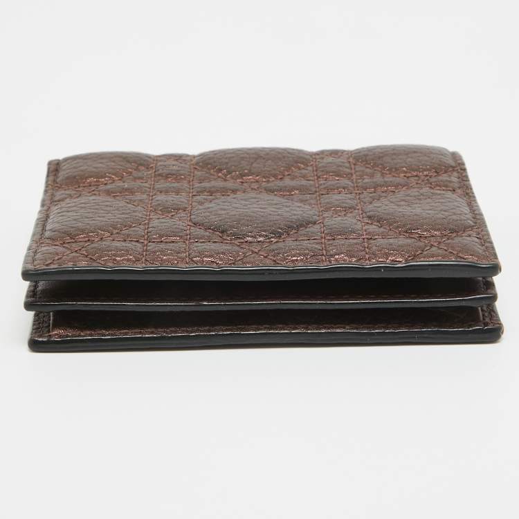 Pre Owned Dior Bronze Cannage Leather Lady Dior Flap Card Case
