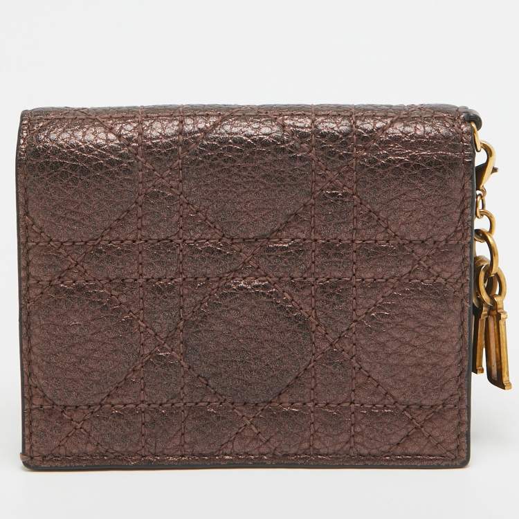 Pre Owned Dior Bronze Cannage Leather Lady Dior Flap Card Case