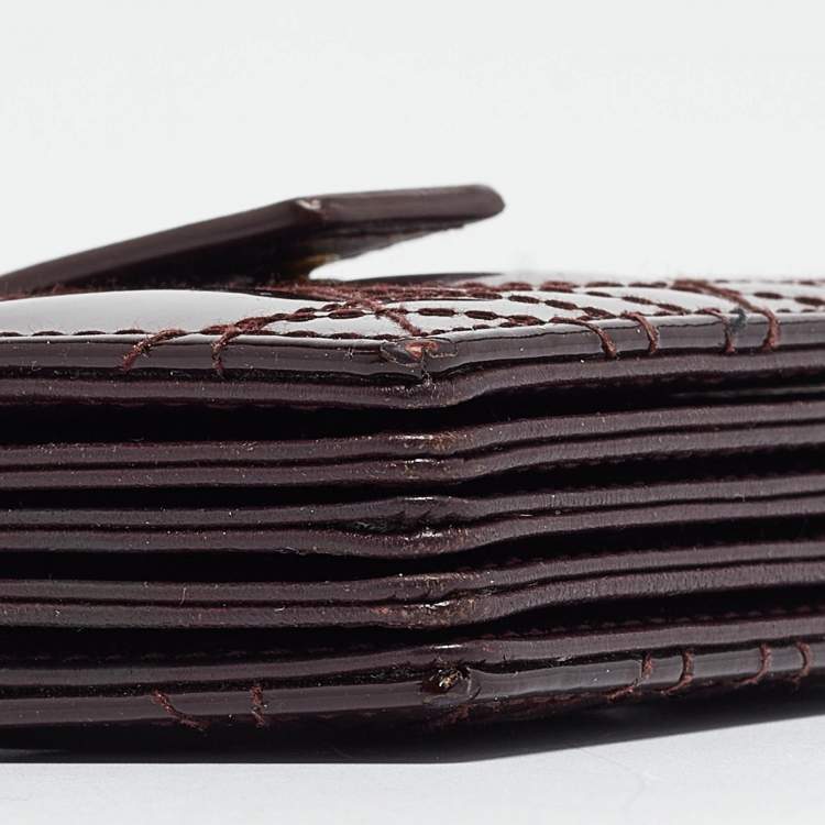 Pre Owned Dior Burgundy Cannage Patent Leather Lady Dior 5 Gusset Card Holder
