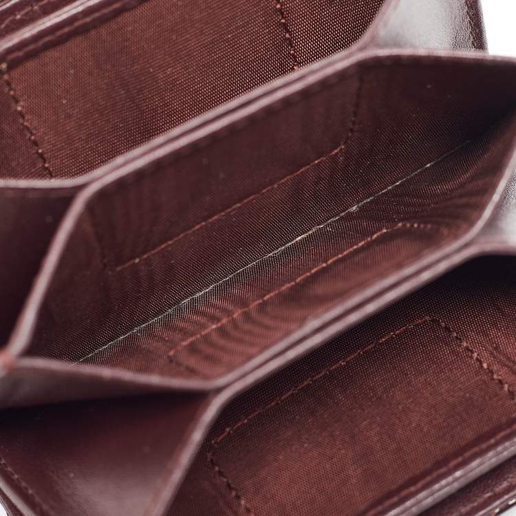 Pre Owned Dior Burgundy Cannage Patent Leather Lady Dior 5 Gusset Card Holder
