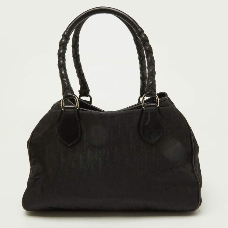 Pre Owned Dior Black Oblique Canvas and Leather Small Tote