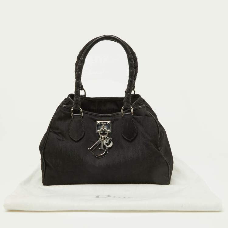 Pre Owned Dior Black Oblique Canvas and Leather Small Tote