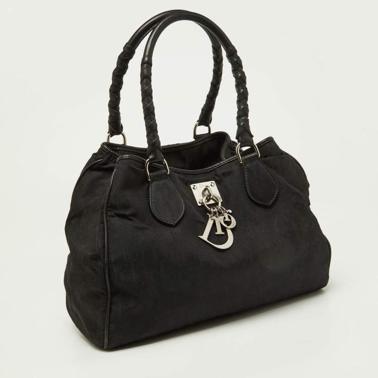 Pre Owned Dior Black Oblique Canvas and Leather Small Tote