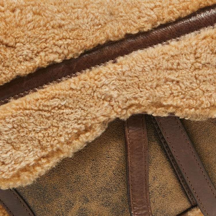 Pre Owned Dior Beige/Brown Shearling and Leather Saddle Bag