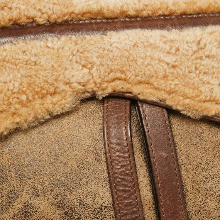 Pre Owned Dior Beige/Brown Shearling and Leather Saddle Bag