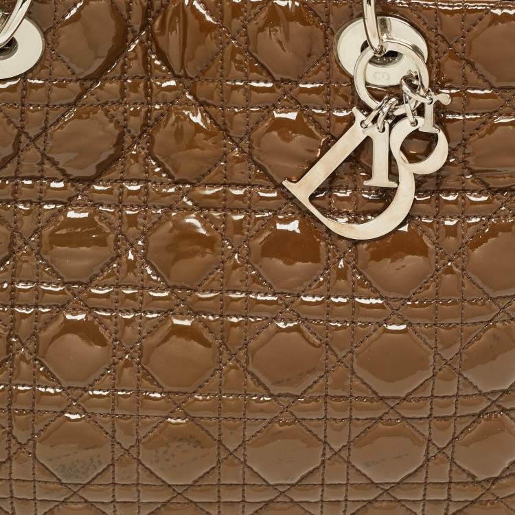 Pre Owned Dior Olive Green Cannage Patent Leather Large Soft Lady Dior Tote