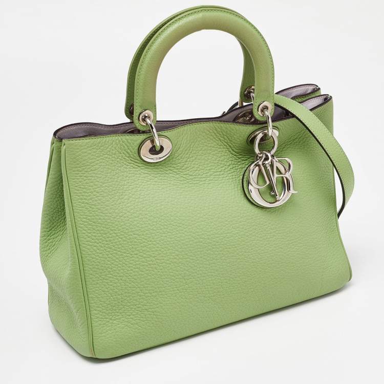 Pre Owned Dior Green Leather Medium Diorissimo Shopper Tote