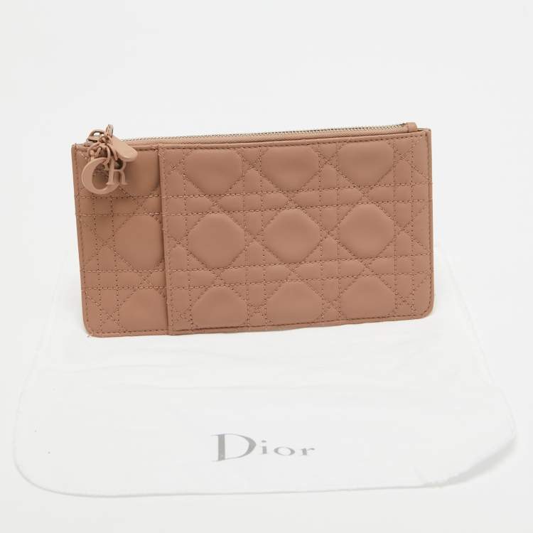 Pre Owned Dior Dusty Pink Cannage Leather Lady Dior Zip Pouch