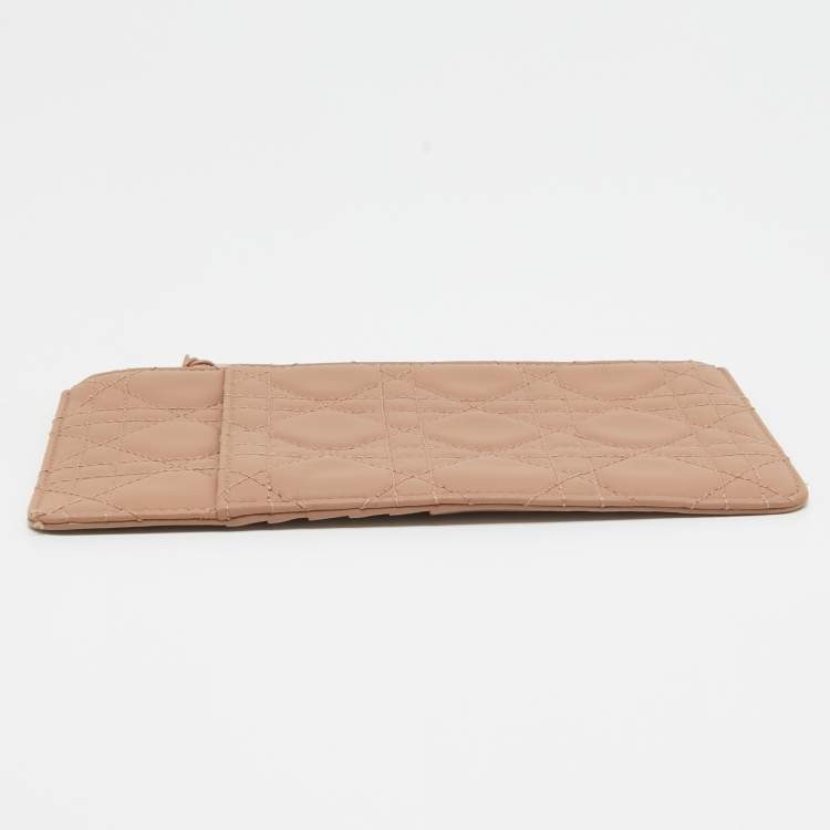 Pre Owned Dior Dusty Pink Cannage Leather Lady Dior Zip Pouch