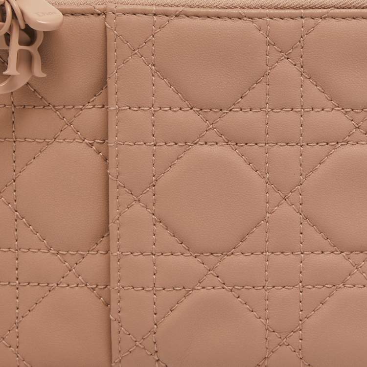 Pre Owned Dior Dusty Pink Cannage Leather Lady Dior Zip Pouch