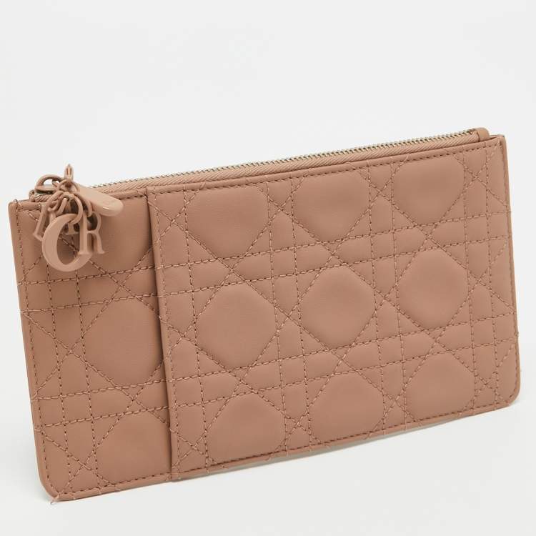 Pre Owned Dior Dusty Pink Cannage Leather Lady Dior Zip Pouch