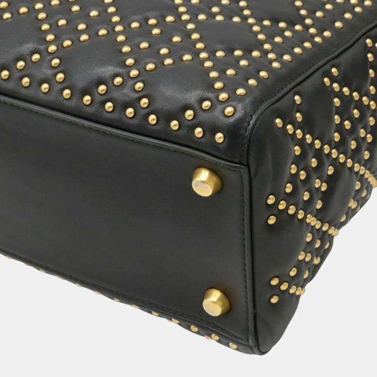 Pre Owned Dior Black Leather Medium Studded Supple Lady Dior Bag