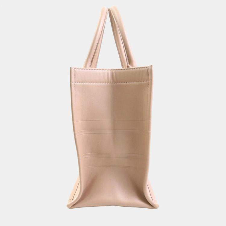 Pre Owned Dior Pink Leather Embossed Book Tote Bag