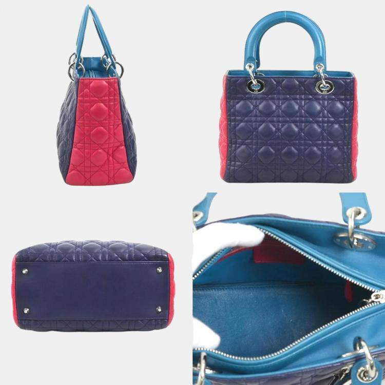 Pre Owned Dior Tricolour Leather Medium Lady Dior Top Handle Bag