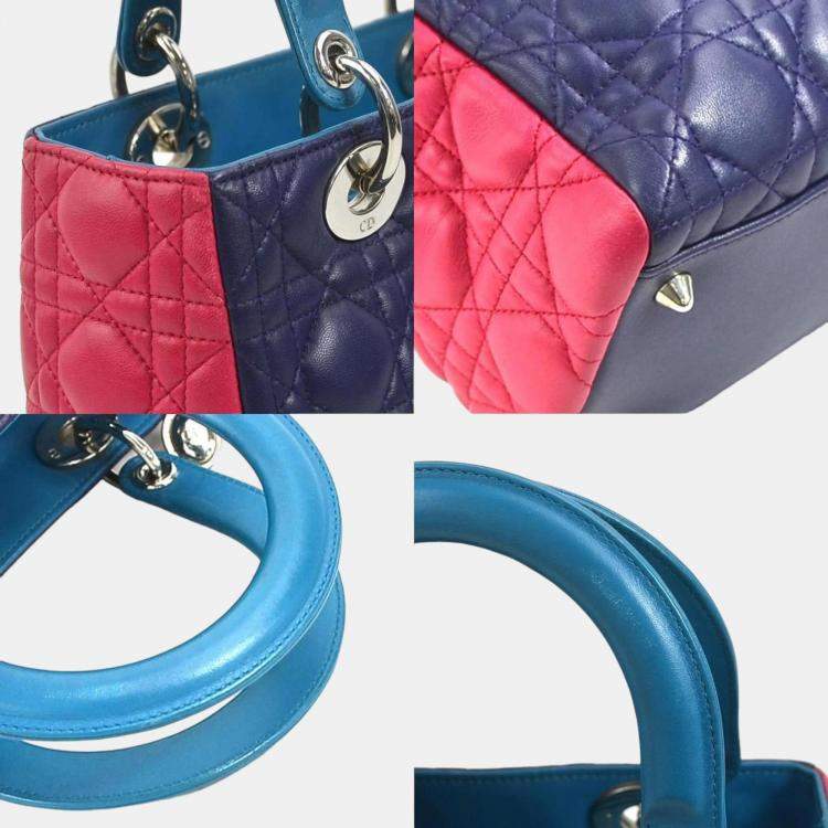 Pre Owned Dior Tricolour Leather Medium Lady Dior Top Handle Bag