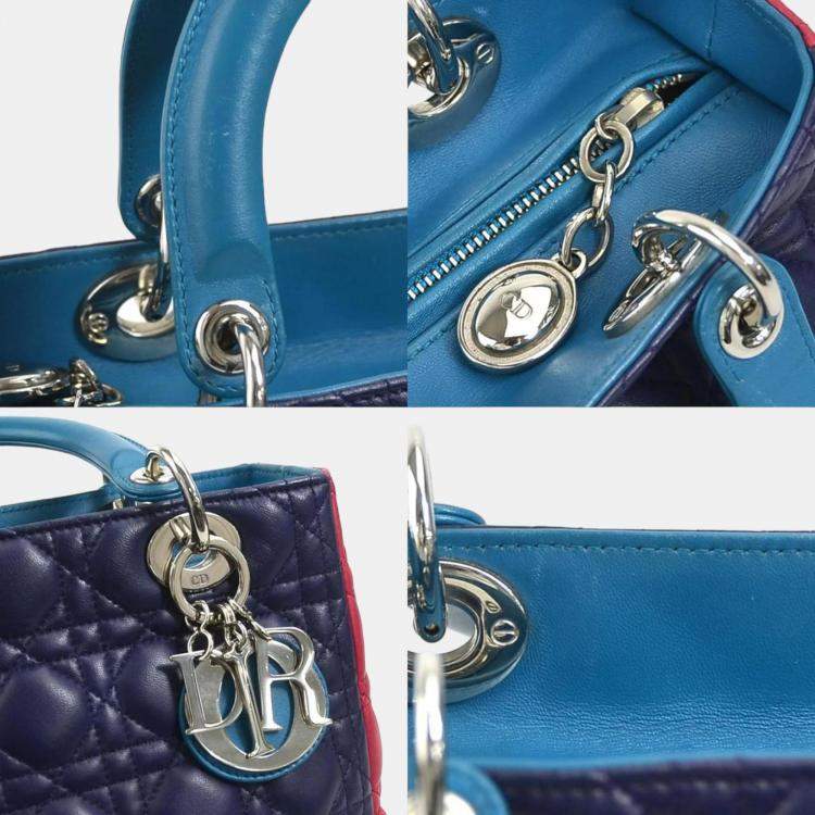 Pre Owned Dior Tricolour Leather Medium Lady Dior Top Handle Bag