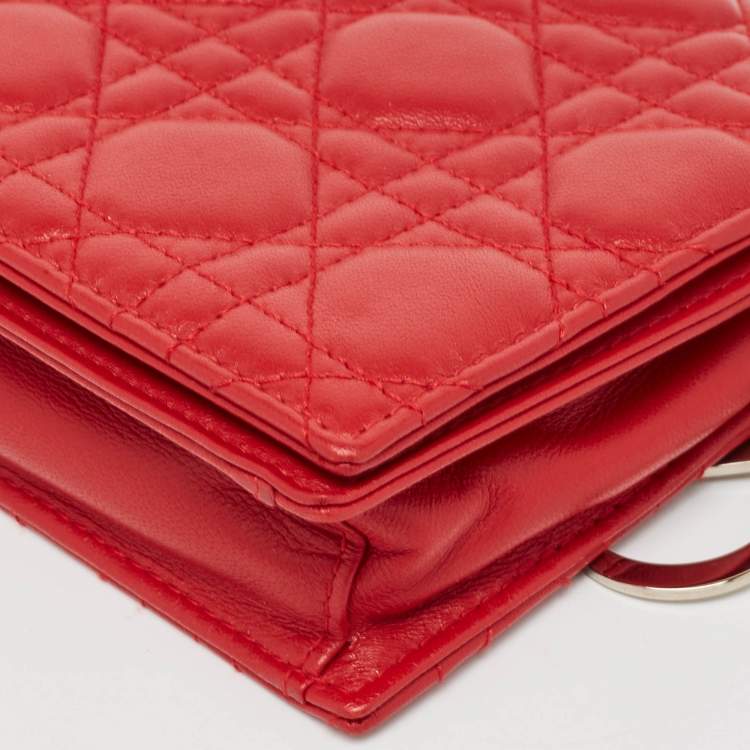 Pre Owned Dior Red Cannage Leather Lady Dior Chain Clutch