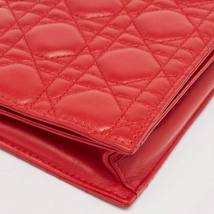 Pre Owned Dior Red Cannage Leather Lady Dior Chain Clutch