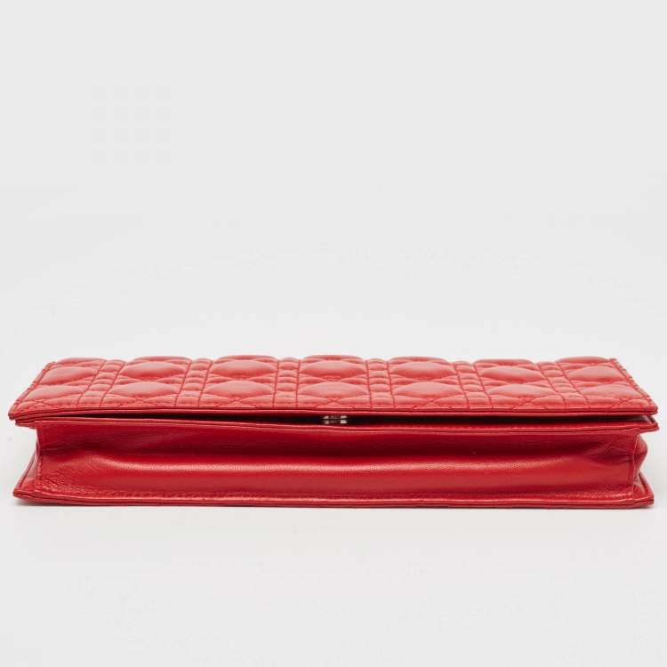 Pre Owned Dior Red Cannage Leather Lady Dior Chain Clutch