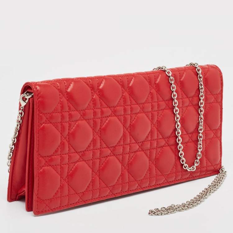 Pre Owned Dior Red Cannage Leather Lady Dior Chain Clutch