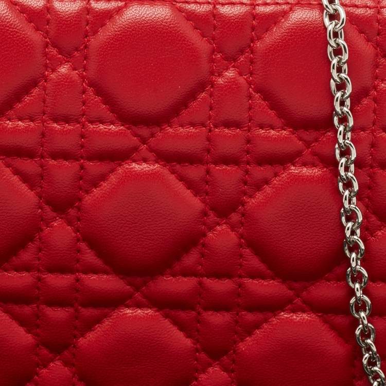 Pre Owned Dior Red Cannage Leather Lady Dior Chain Clutch