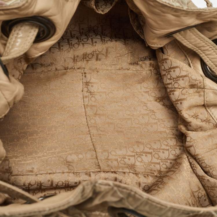 Pre Owned Dior Beige Cannage Nylon and Leather Drawstring Bag