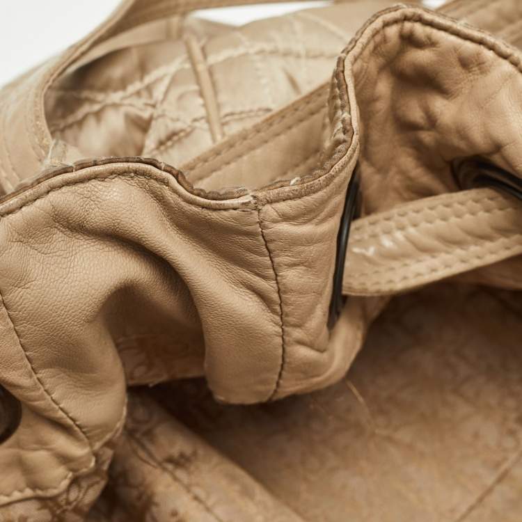 Pre Owned Dior Beige Cannage Nylon and Leather Drawstring Bag