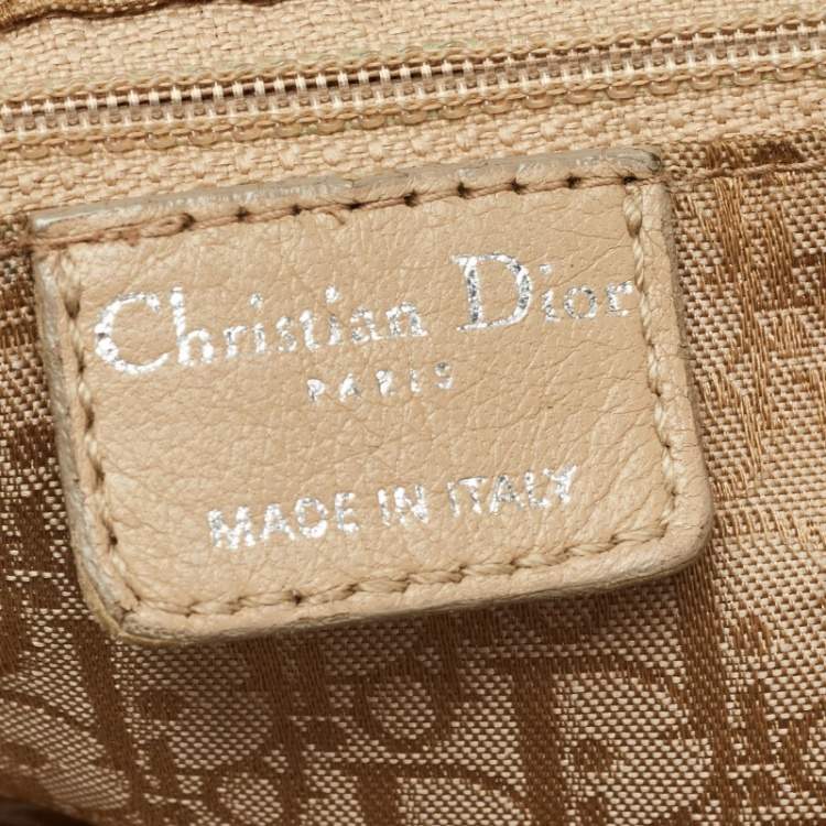 Pre Owned Dior Beige Cannage Nylon and Leather Drawstring Bag