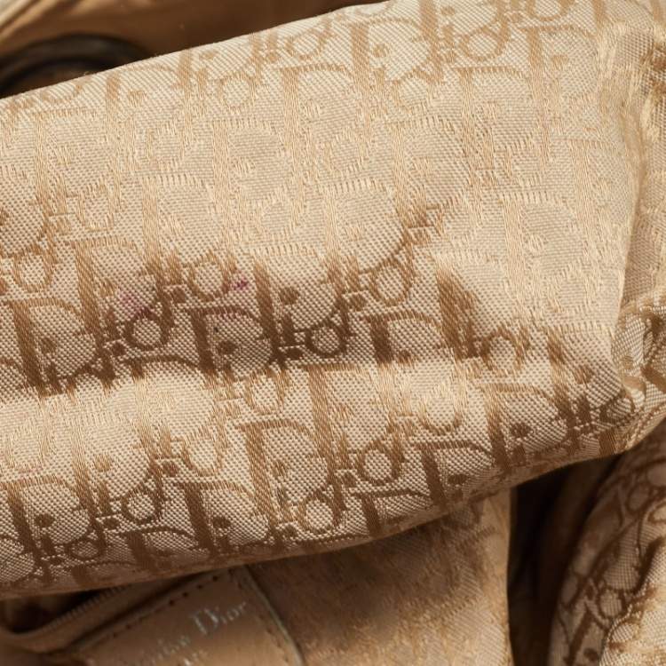 Pre Owned Dior Beige Cannage Nylon and Leather Drawstring Bag