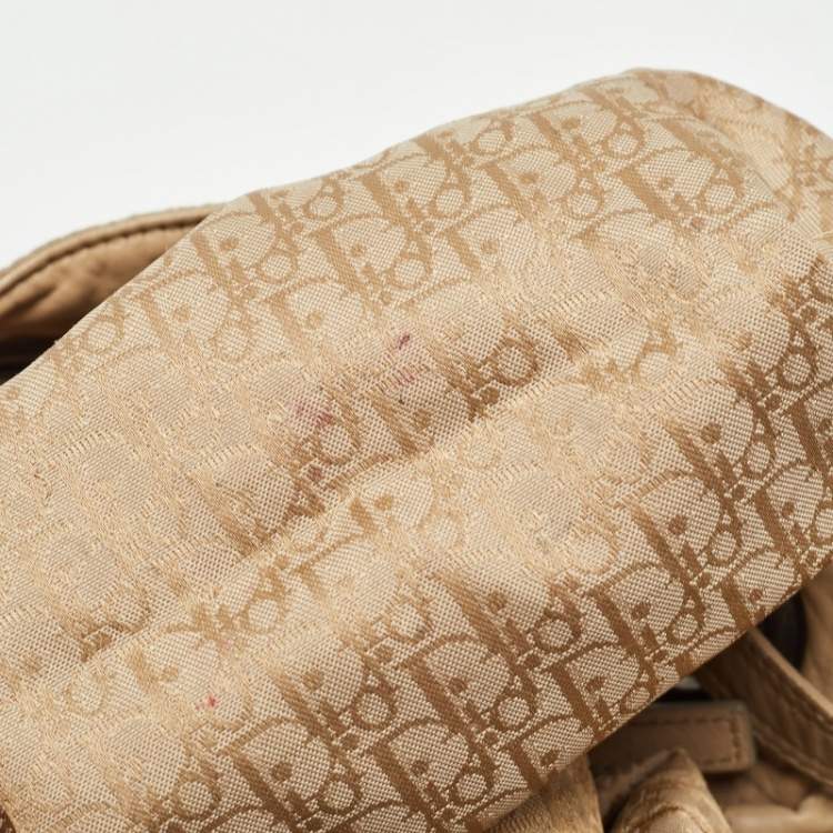 Pre Owned Dior Beige Cannage Nylon and Leather Drawstring Bag