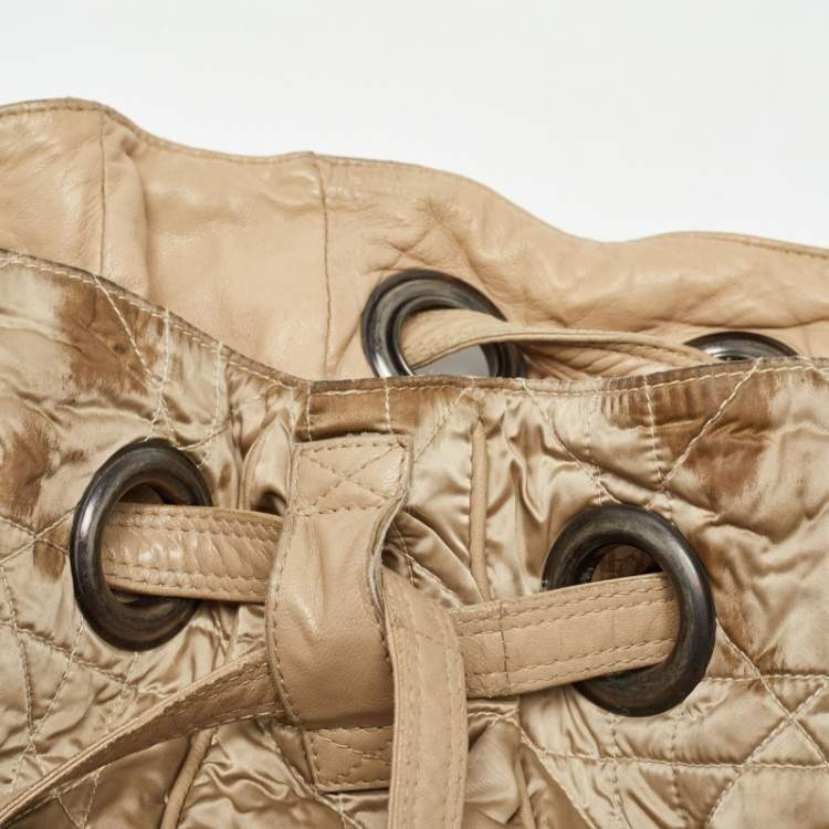 Pre Owned Dior Beige Cannage Nylon and Leather Drawstring Bag