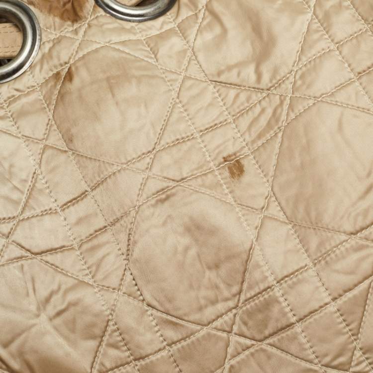Pre Owned Dior Beige Cannage Nylon and Leather Drawstring Bag