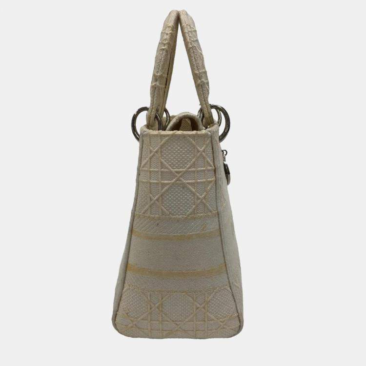 Pre Owned Dior Beige Canvas Lady D-Lite Medium Tote Bag