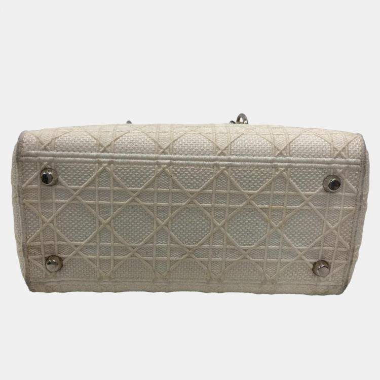 Pre Owned Dior Beige Canvas Lady D-Lite Medium Tote Bag