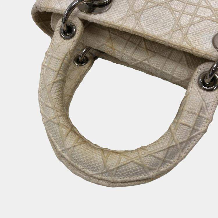 Pre Owned Dior Beige Canvas Lady D-Lite Medium Tote Bag