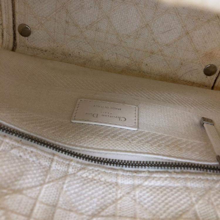 Pre Owned Dior Beige Canvas Lady D-Lite Medium Tote Bag
