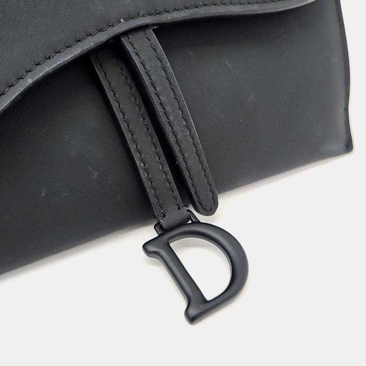 Pre Owned Dior Black Ultra-matte Leather Saddle Chain Wallet