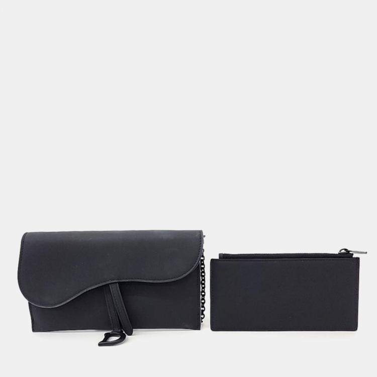 Pre Owned Dior Black Ultra-matte Leather Saddle Chain Wallet