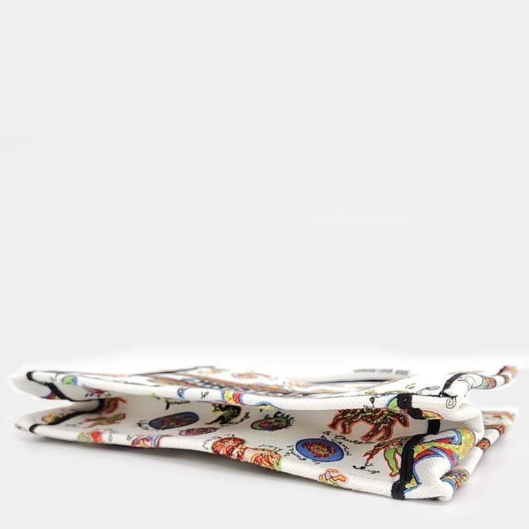 Pre Owned Dior White/Multicolor Canvas Book Tote Bag