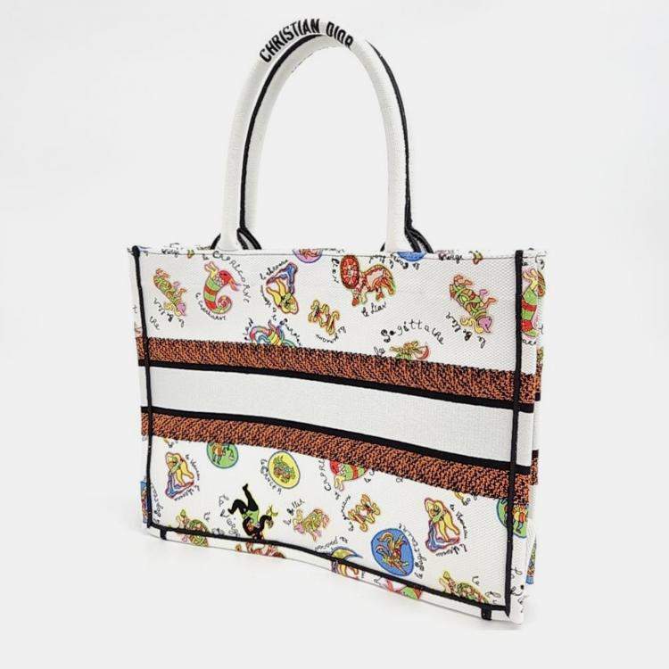 Pre Owned Dior White/Multicolor Canvas Book Tote Bag