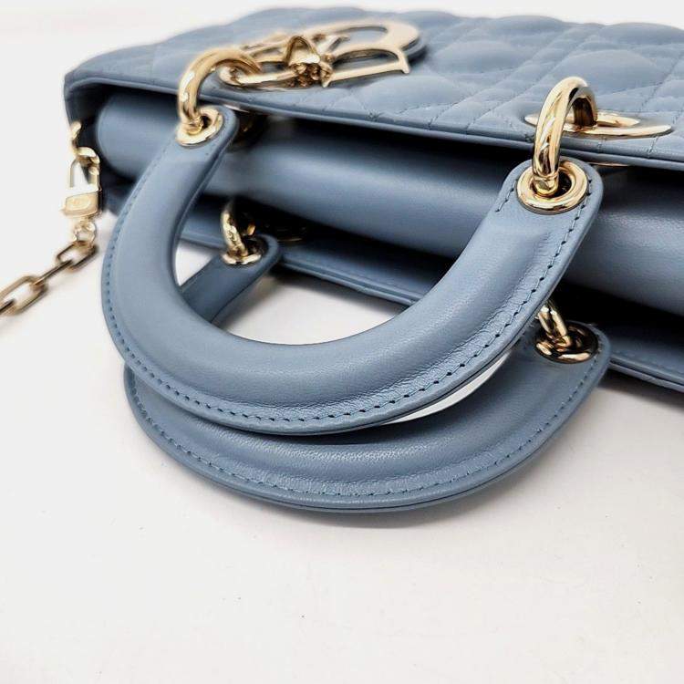 Pre Owned Dior Sky Blue Leather Medium Lady D-Joy Top Handle Bag